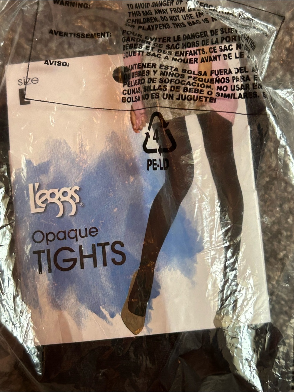 New L'eggs Opaque Tights - Size Large Black (Denier 70)